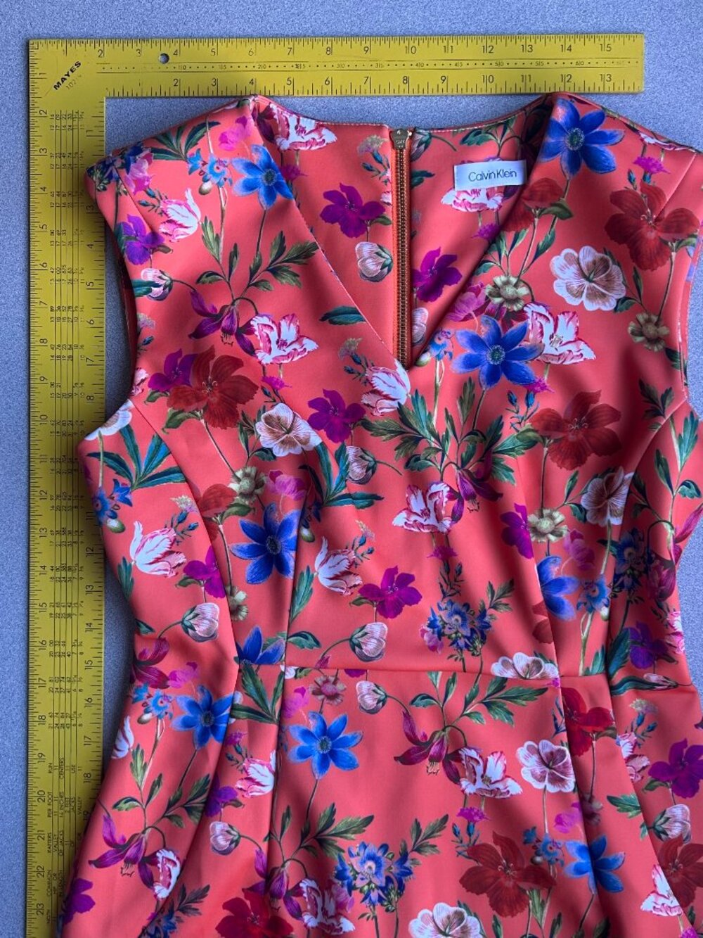 Calvin Klein Coral Floral Scuba Sleeveless V-Neck Midi Sheath Dress 8 - Picture 6 of 9